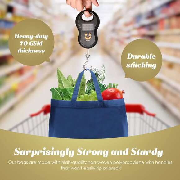 NEW Tote Bags Reusable Blue Lg Grocery Market Meeting Bulk Lot Family Reunion - Picture 2 of 4